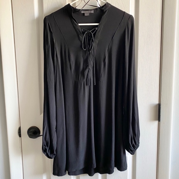 Maddy K Black Bow Tie Neck Lace Up Long Sleeve Blouse Size Small - Picture 2 of 5